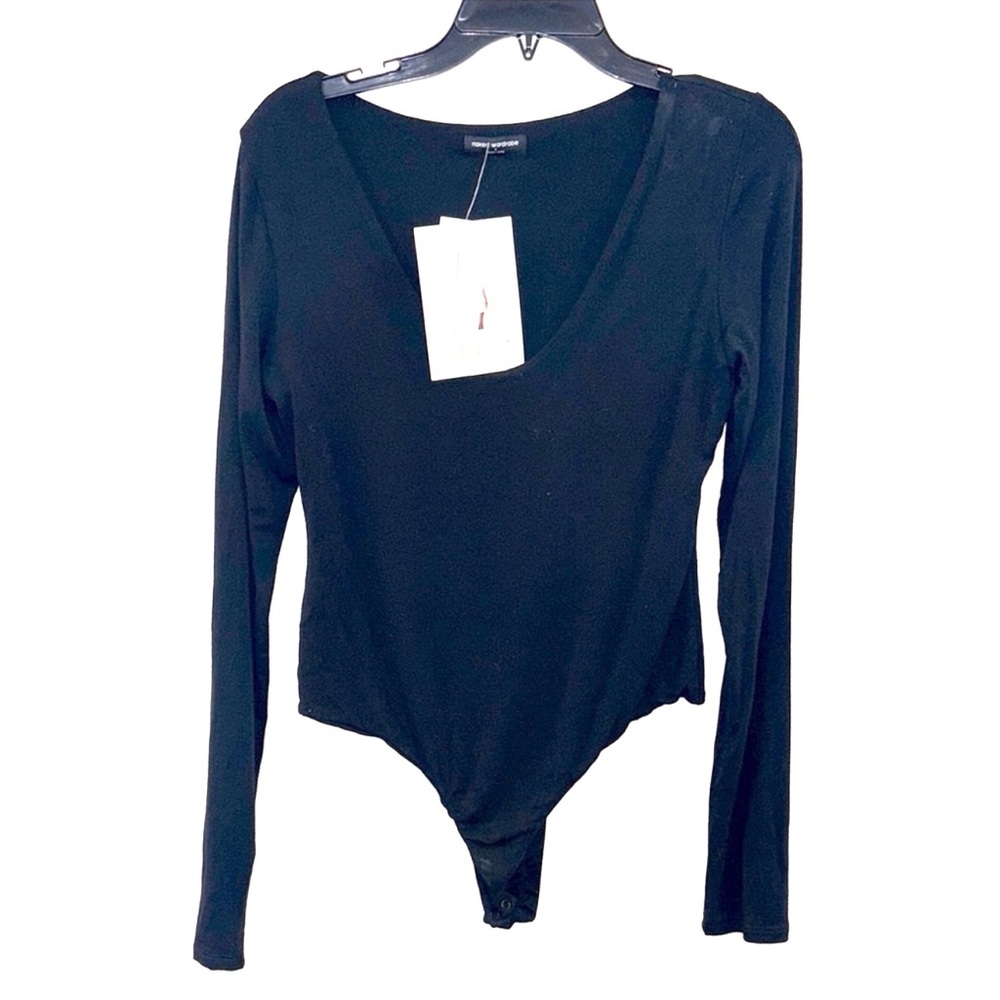 Naked Wardrobe Black Sz XL Scoop Neck Soft Long Sleeve Bodysuit Retail‎ $54
